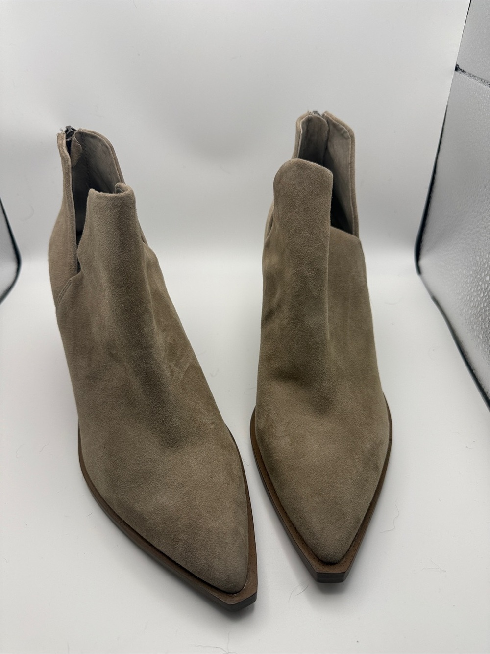 Vince Camuto Taupe Suede Pointed Toe Ankle Booties